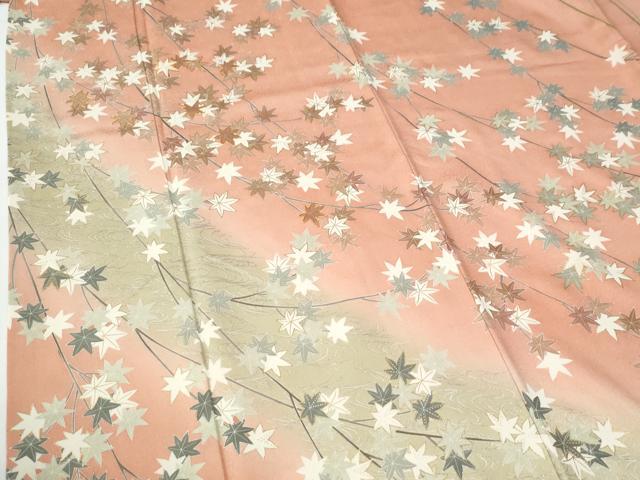 平和屋着物●訪問着　駒刺繍　楓　竹　葡萄　暈し染め　金彩　正絹　逸品　CABE2112yc