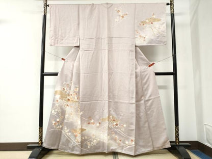 平和屋着物●訪問着　駒刺繍　雲取り枝橘草花文　暈し染め　金彩　三越扱い　正絹　逸品　CABE2114yc