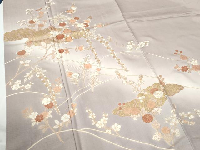 平和屋着物●訪問着　駒刺繍　雲取り枝橘草花文　暈し染め　金彩　三越扱い　正絹　逸品　CABE2114yc