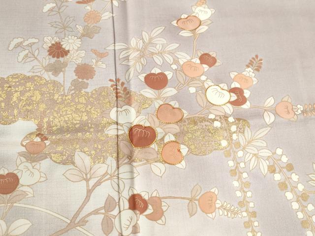 平和屋着物●訪問着　駒刺繍　雲取り枝橘草花文　暈し染め　金彩　三越扱い　正絹　逸品　CABE2114yc