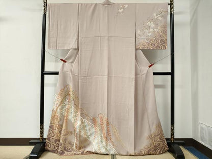 平和屋着物●訪問着　流水枝垂れ柳文　暈し染め　金彩　正絹　逸品　CABE2119yc