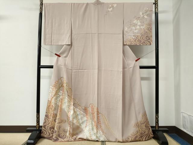 平和屋着物●訪問着　流水枝垂れ柳文　暈し染め　金彩　正絹　逸品　CABE2119yc
