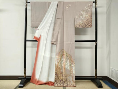 平和屋着物●訪問着　流水枝垂れ柳文　暈し染め　金彩　正絹　逸品　CABE2119yc