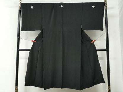 平和屋着物●男性　黒紋付　正絹　逸品　CABE2121yc
