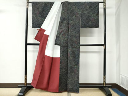 平和屋着物●本場大島紬　9マルキ　枝花文　正絹　逸品　CABE2124yc