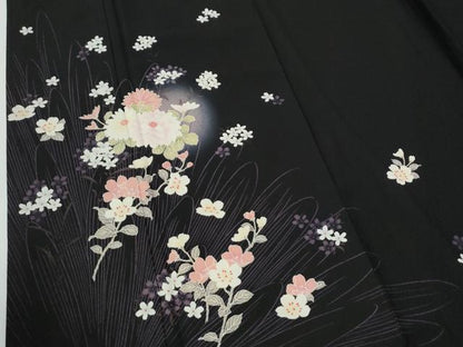 平和屋着物●松田聖子　SEIKOMATSUDA　訪問着　草花文　蛍暈し　黒地　正絹　逸品　CABE2126yc