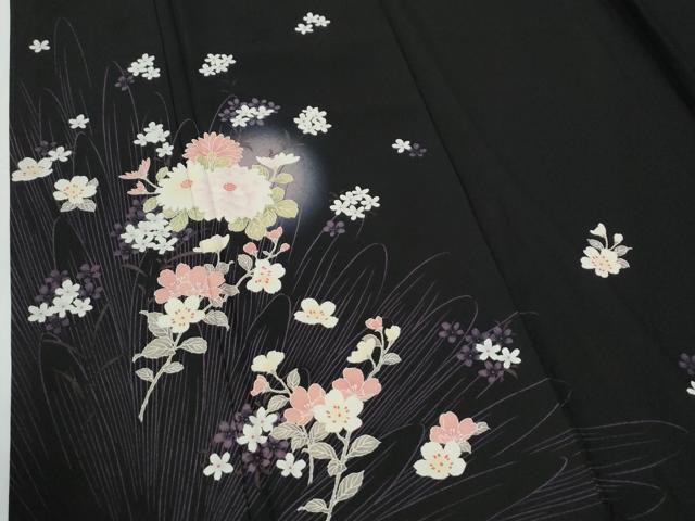 平和屋着物●松田聖子　SEIKOMATSUDA　訪問着　草花文　蛍暈し　黒地　正絹　逸品　CABE2126yc