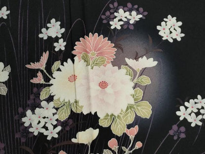 平和屋着物●松田聖子　SEIKOMATSUDA　訪問着　草花文　蛍暈し　黒地　正絹　逸品　CABE2126yc
