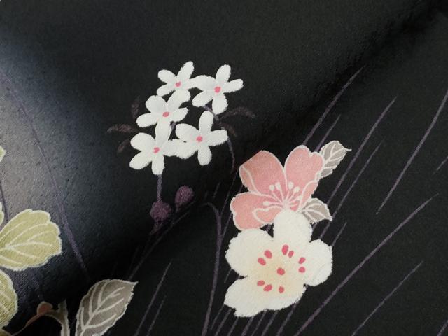 平和屋着物●松田聖子　SEIKOMATSUDA　訪問着　草花文　蛍暈し　黒地　正絹　逸品　CABE2126yc