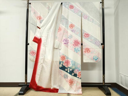 平和屋着物●名門　藤娘きぬたや・総絞り　振袖　舞花文　暈し染め　金彩　正絹　逸品　CABE2127yc
