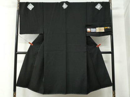 平和屋着物●男性　黒紋付　草木下染　証紙付き　キングサイズ　正絹　逸品　未使用　CABE2130yc