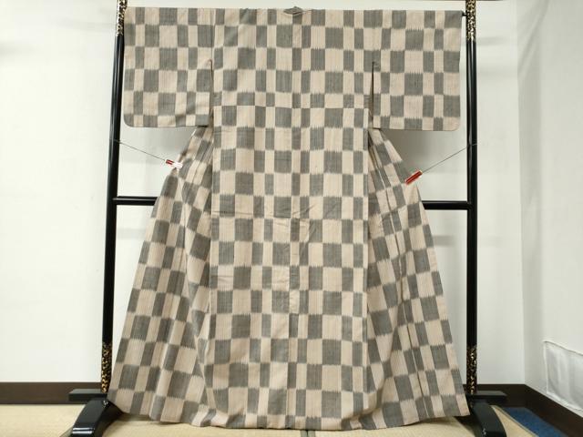 平和屋着物●上質な紬　市松文様　正絹　逸品　CABE2134yc