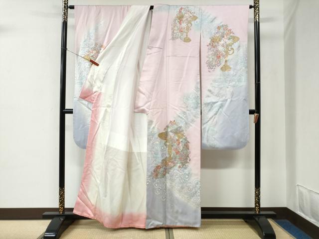 平和屋着物●豪華振袖　陶器更紗花唐草文　暈し染め　金銀彩　正絹　逸品　CABE2135yc
