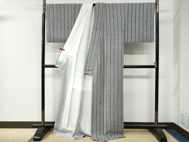 平和屋着物●日本舞踊家 岩井流宗元 岩井友見 訪問着 紬地 杢目絞り 縞 雪輪文 金彩 さが美扱い ロング丈 正絹 逸品 CABE2136yc