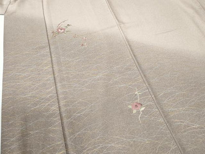 平和屋着物●訪問着　刺繍　芝草枝花文　暈し染め　金銀彩　正絹　逸品　CABE2143yc