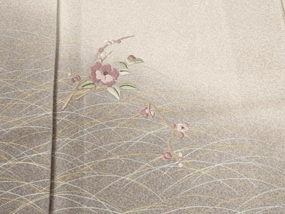 平和屋着物●訪問着　刺繍　芝草枝花文　暈し染め　金銀彩　正絹　逸品　CABE2143yc