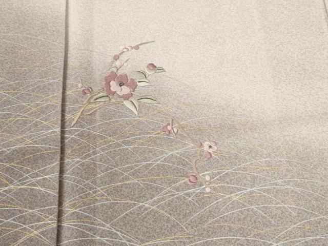 平和屋着物●訪問着　刺繍　芝草枝花文　暈し染め　金銀彩　正絹　逸品　CABE2143yc