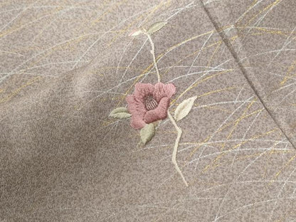 平和屋着物●訪問着　刺繍　芝草枝花文　暈し染め　金銀彩　正絹　逸品　CABE2143yc