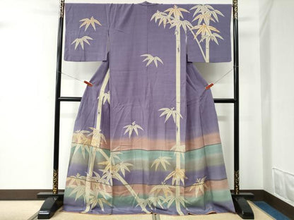 平和屋着物●訪問着　駒刺繍　笹竹文　暈し染め　金彩　ロング丈　正絹　逸品　CABE2148yc