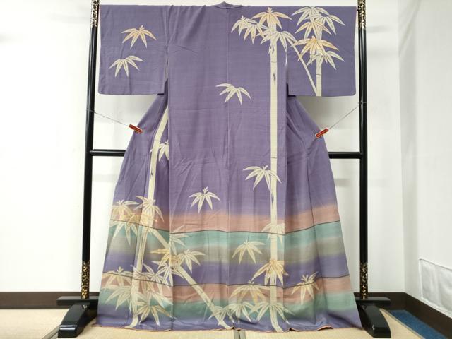 平和屋着物●訪問着　駒刺繍　笹竹文　暈し染め　金彩　ロング丈　正絹　逸品　CABE2148yc