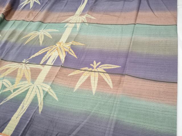 平和屋着物●訪問着　駒刺繍　笹竹文　暈し染め　金彩　ロング丈　正絹　逸品　CABE2148yc