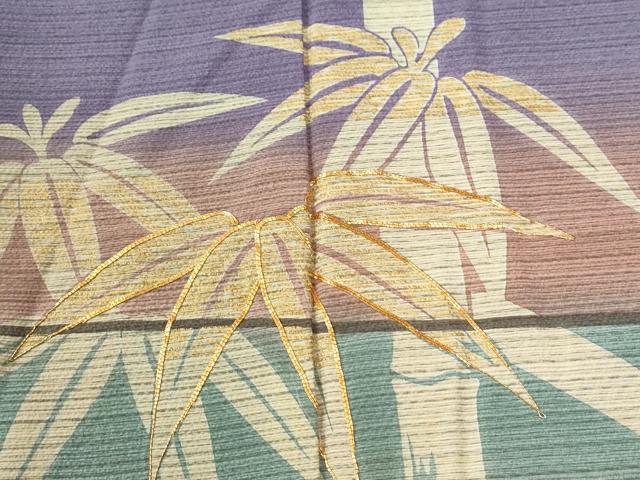 平和屋着物●訪問着　駒刺繍　笹竹文　暈し染め　金彩　ロング丈　正絹　逸品　CABE2148yc