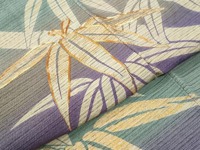 平和屋着物●訪問着　駒刺繍　笹竹文　暈し染め　金彩　ロング丈　正絹　逸品　CABE2148yc
