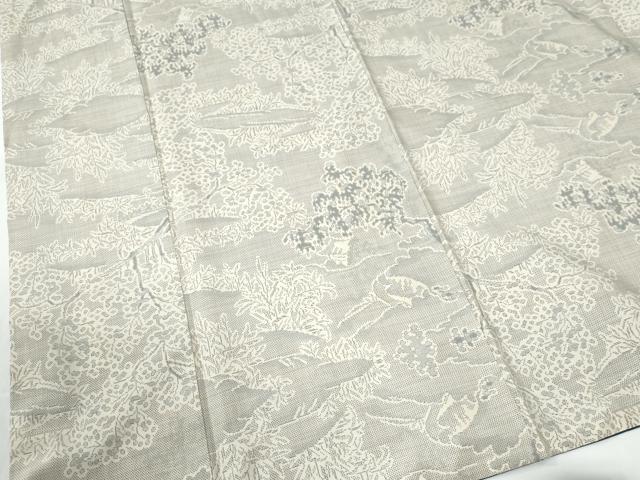 平和屋着物●本場大島紬　白大島　9マルキ　枝垂れ柳草花文　正絹　逸品　CABE2152yc