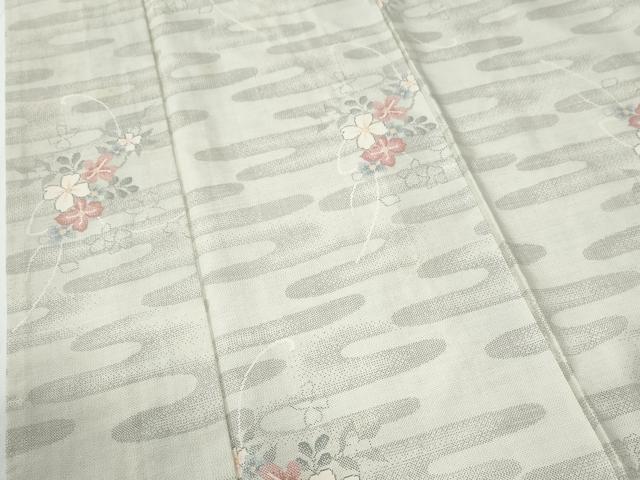平和屋着物●本場大島紬　白大島　9マルキ　エ霞草花文　正絹　逸品　CABE2155yc