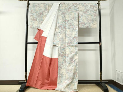 平和屋着物●小千谷紬　枝花文　正絹　逸品　CABE2156yc