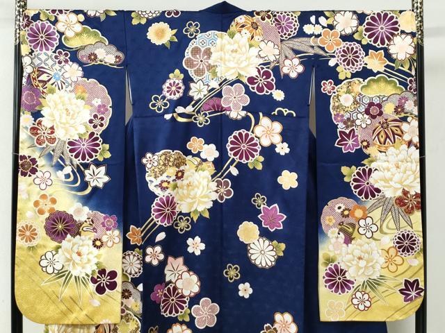 平和屋着物●豪華振袖　刺繍　雪輪牡丹毬吉祥花文　暈し染め　金彩　正絹　逸品　CABE2159yc