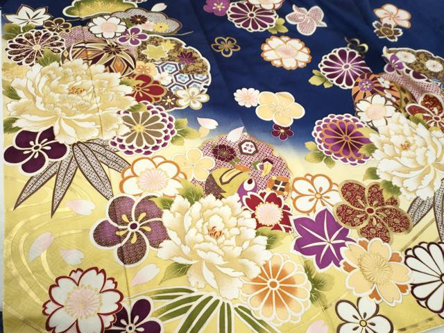 平和屋着物●豪華振袖　刺繍　雪輪牡丹毬吉祥花文　暈し染め　金彩　正絹　逸品　CABE2159yc
