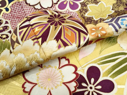 平和屋着物●豪華振袖　刺繍　雪輪牡丹毬吉祥花文　暈し染め　金彩　正絹　逸品　CABE2159yc