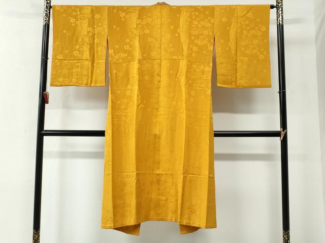 平和屋着物●長襦袢　無双仕立て　扇面舞桜地紋　金茶色　半衿刺繍　正絹　逸品　CABE2160yc