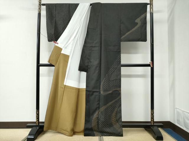 平和屋着物●二代目 川村久太郎　訪問着　本場染大島紬　刺繍　刺し子　道長吉祥文　正絹　逸品　CABE2161yc