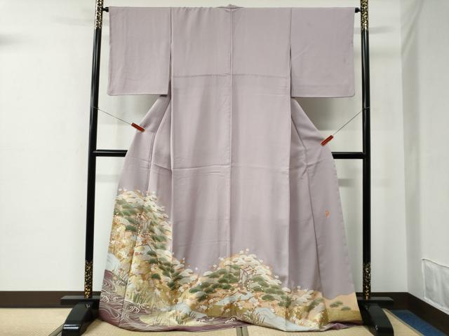 平和屋着物●色留訪問着　作家物　駒刺繍　浜松鴛鴦御所車花文　金彩　ロング丈　正絹　逸品　CABE2163yc