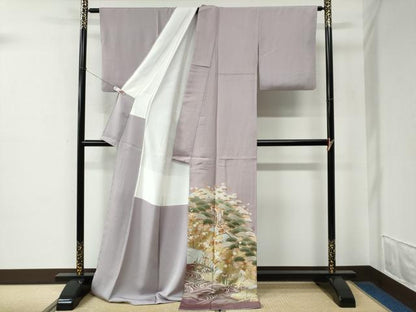 平和屋着物●色留訪問着　作家物　駒刺繍　浜松鴛鴦御所車花文　金彩　ロング丈　正絹　逸品　CABE2163yc