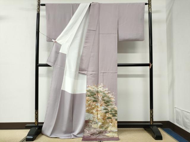 平和屋着物●色留訪問着　作家物　駒刺繍　浜松鴛鴦御所車花文　金彩　ロング丈　正絹　逸品　CABE2163yc