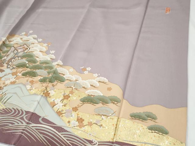 平和屋着物●色留訪問着　作家物　駒刺繍　浜松鴛鴦御所車花文　金彩　ロング丈　正絹　逸品　CABE2163yc