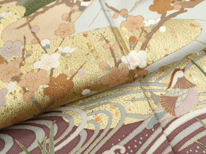 平和屋着物●色留訪問着　作家物　駒刺繍　浜松鴛鴦御所車花文　金彩　ロング丈　正絹　逸品　CABE2163yc