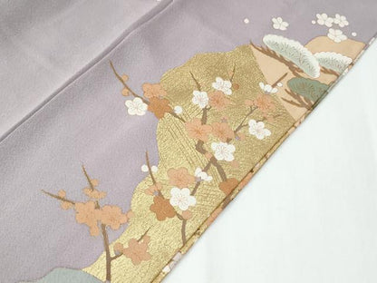 平和屋着物●色留訪問着　作家物　駒刺繍　浜松鴛鴦御所車花文　金彩　ロング丈　正絹　逸品　CABE2163yc