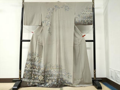 平和屋着物●訪問着　更紗花唐草文　暈し染め　金彩　ロング丈　正絹　逸品　CABE2176yc
