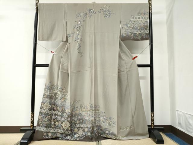 平和屋着物●訪問着　更紗花唐草文　暈し染め　金彩　ロング丈　正絹　逸品　CABE2176yc