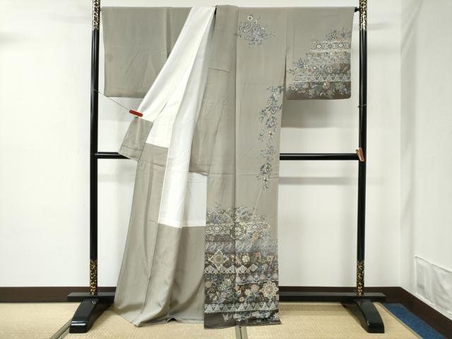 平和屋着物●訪問着　更紗花唐草文　暈し染め　金彩　ロング丈　正絹　逸品　CABE2176yc