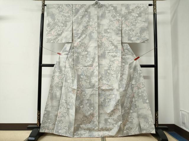 平和屋着物●本場大島紬　白大島　9マルキ　破れ色紙枝花文　正絹　逸品　CABE2179yc