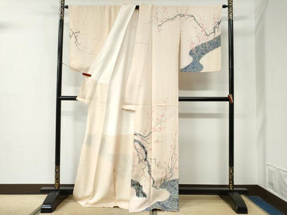 平和屋着物●訪問着　流水枝梅文　金彩　正絹　逸品　未使用　CABE2180yc