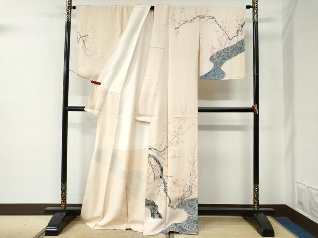 平和屋着物●訪問着　流水枝梅文　金彩　正絹　逸品　未使用　CABE2180yc