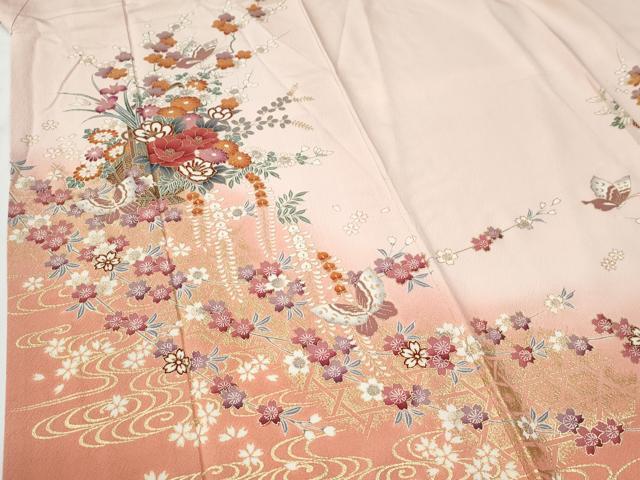 平和屋着物●訪問着　流水網目花蝶文　暈し染め　金彩　正絹　逸品　CABE2190yc
