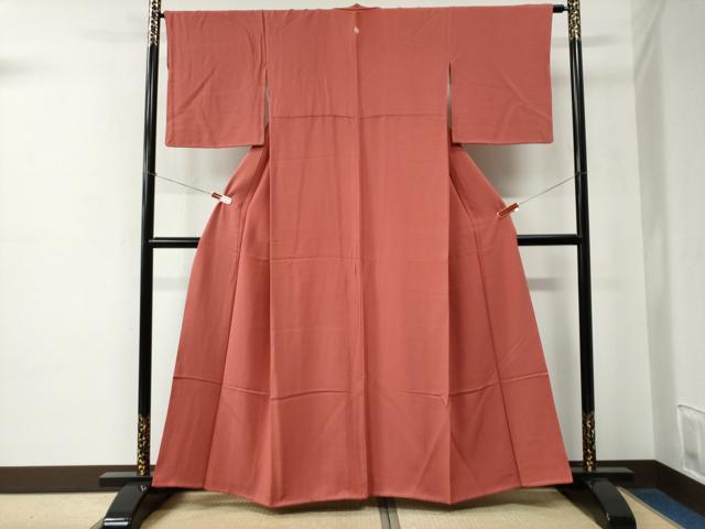 平和屋着物●上質な色無地　甚三紅色　正絹　逸品　CABE2191yc