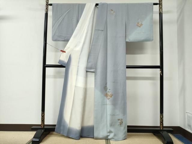 平和屋着物●訪問着　扇面破れ色紙草花文　暈し染め　金彩　正絹　逸品　CABE2195yc